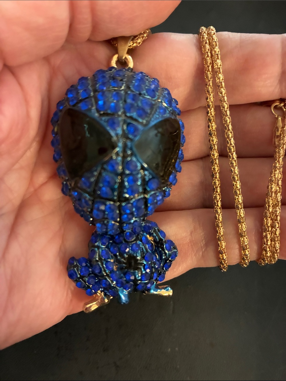 Spider Man Blue Crystal Pendant Necklace. NWOT
